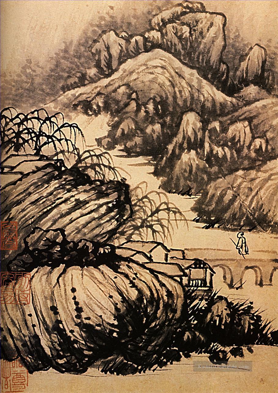 Shitao Wandern im Bereich des Tempels des Drachen 1707 alte China Tinte Ölgemälde